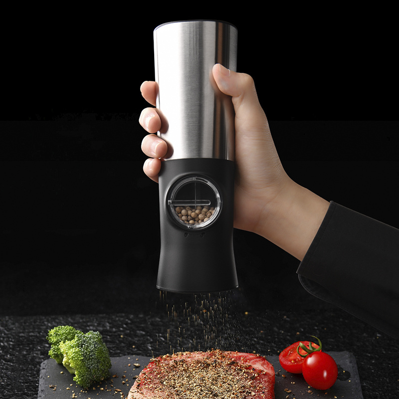 High Quality Durable Battery, Operated Seasoning Pepper Mill Machines Portable Metal Elegant Electric Glass Visible Grinder/