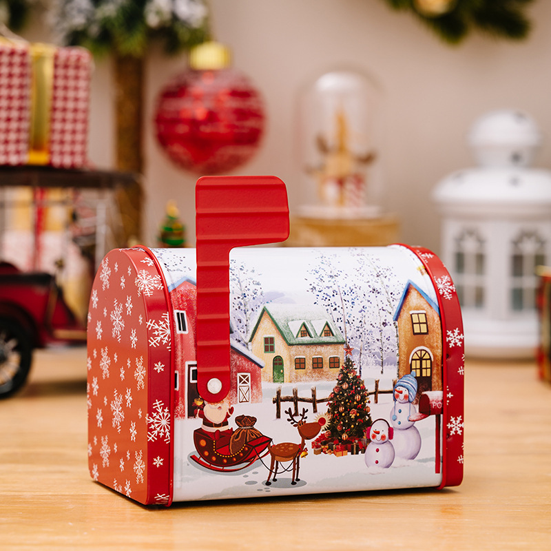 Christmas Santa Mailbox Storage, Tins Containers For Candy Cookies Small Mini Tin Mailbox Stocking Stuffer Kids Play Mailbox/