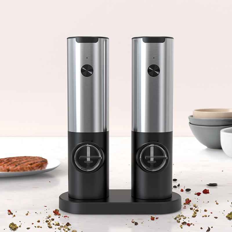 Rechargeable Salt And Pepper, Grinder Set Electric Stainless Steel Household Black Pepper Mill Grinder With Holder/