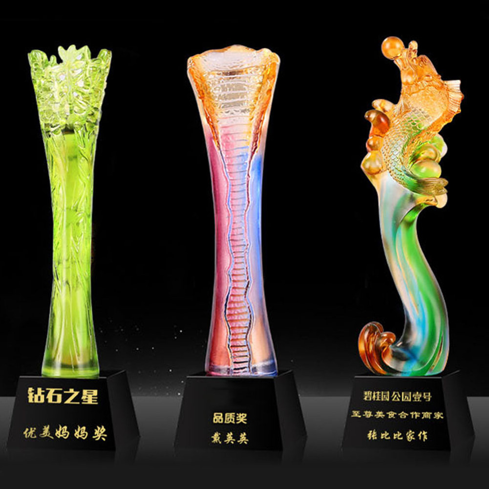 High Quality Liuli Award, Coloured Glaze Crystal Trophy For Celebration Gifts/