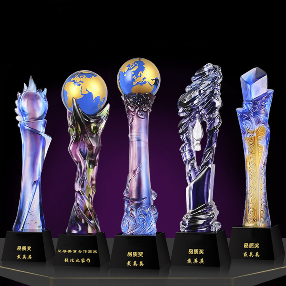 High Quality Liuli Award, Coloured Glaze Crystal Trophy For Celebration Gifts/