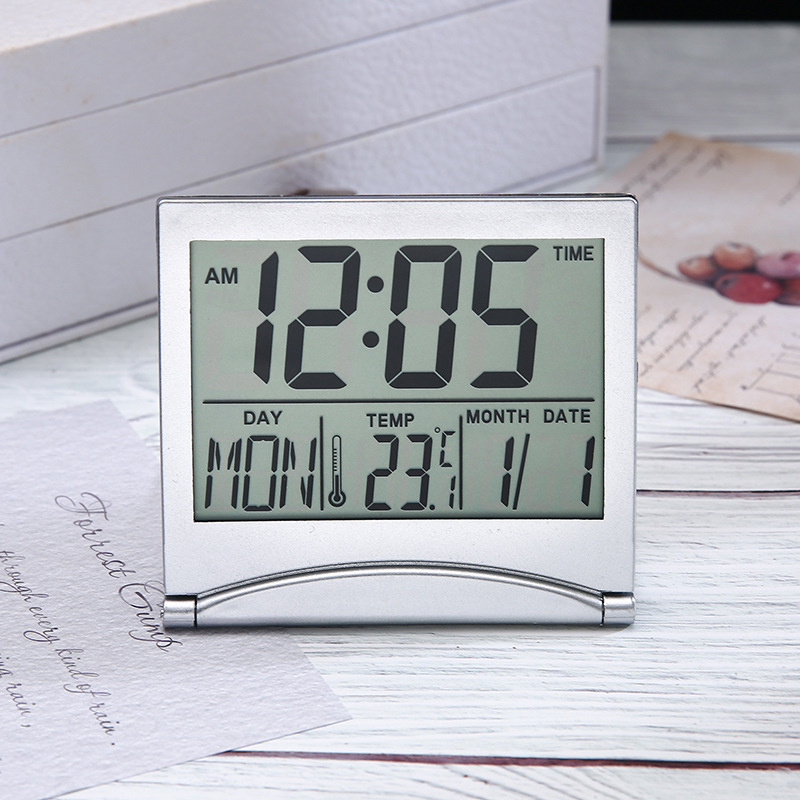 Promotional Gift Compact Lightweight Table Digital Alarm Clock Snooze Alarms 12/24h Calendar Temperature Folding Desk Clock