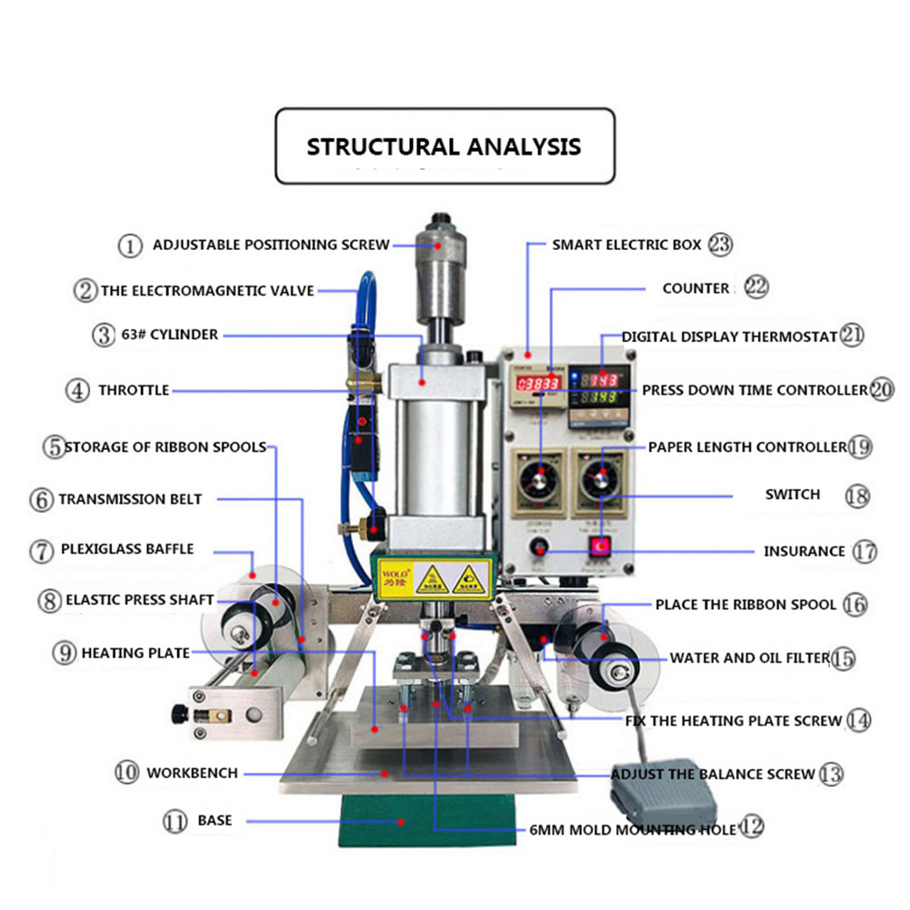 Pneumatic Hot Stamping Machine Sliding, Table Leather Bronzing Press Machine Logo Business Card Wood Branding Machine/