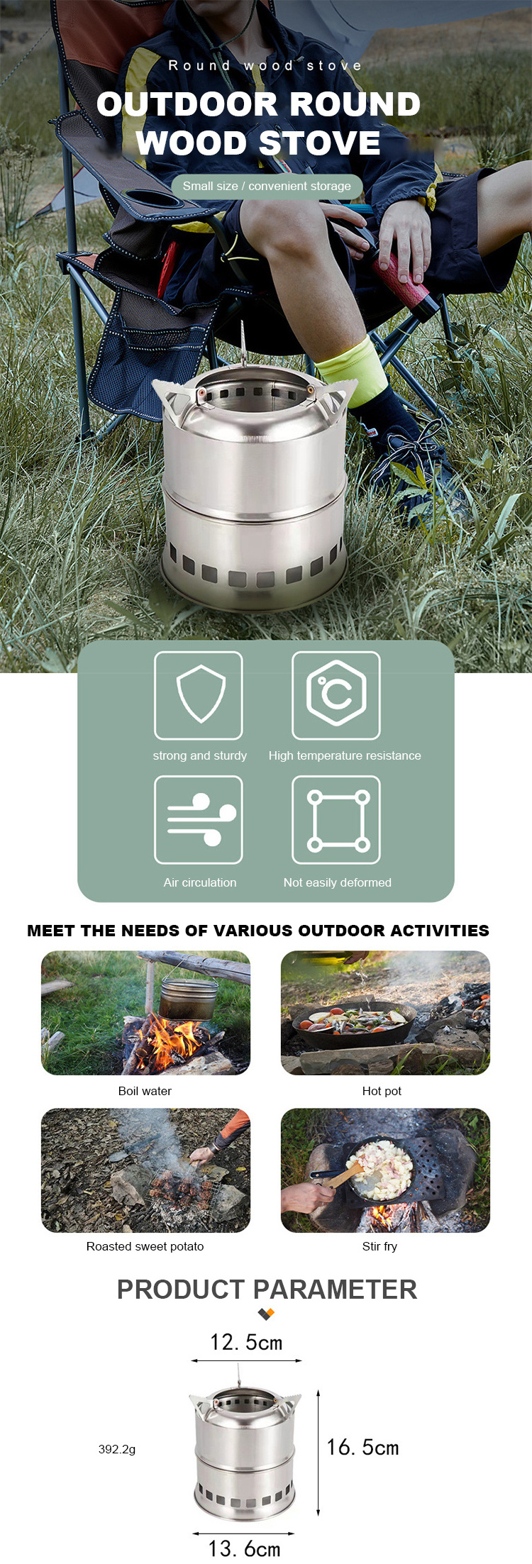 Portable Wood Stove Cooking, System Outdoor Hiking Camping Wood Burning Stove Backpacking Camp Stove/