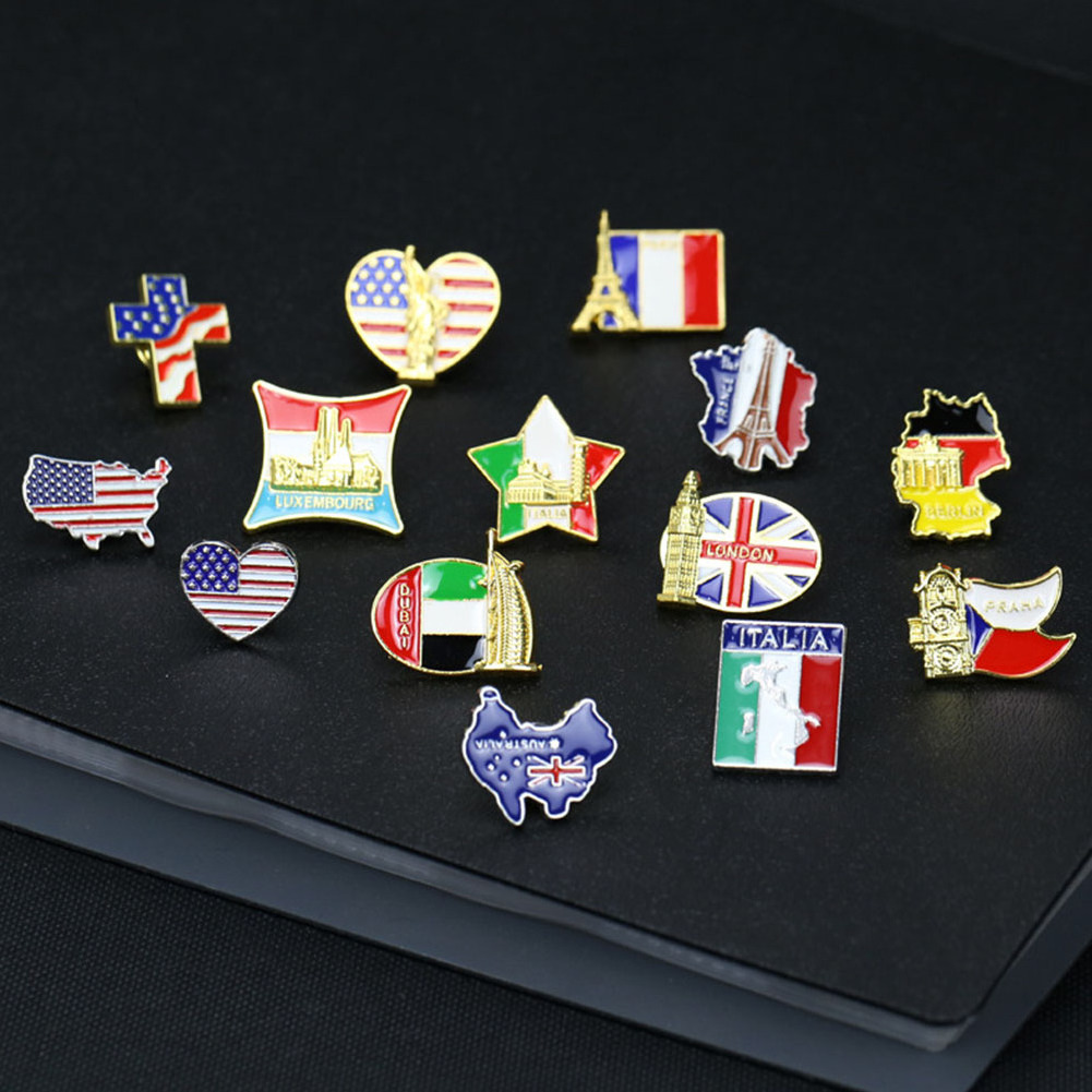 Hot Sale Cute Travel, Explore Enamel Pins New Arrival Creative Paper UK Country Map Luggage Lapel Pins/