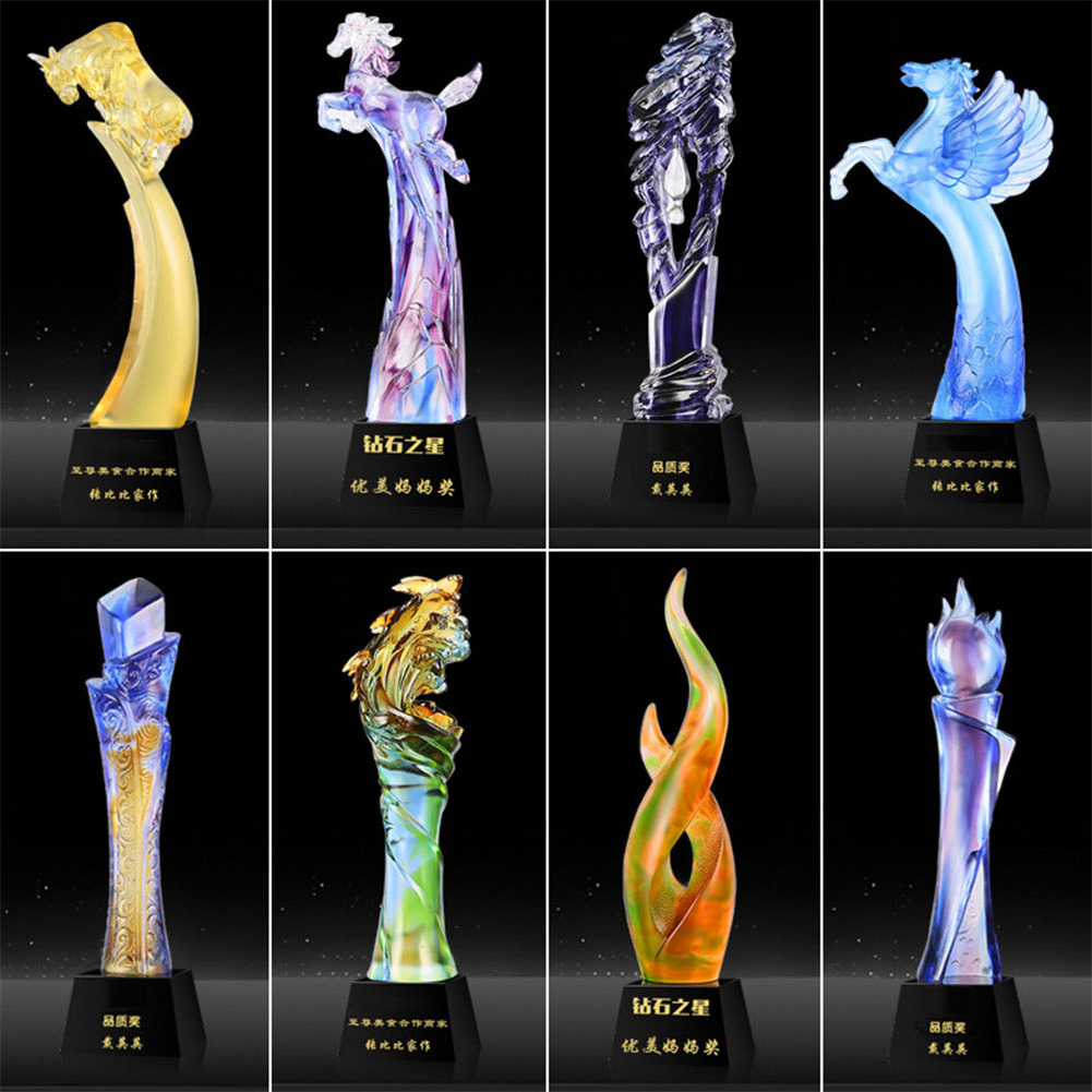 High Quality Liuli Award, Coloured Glaze Crystal Trophy For Celebration Gifts/