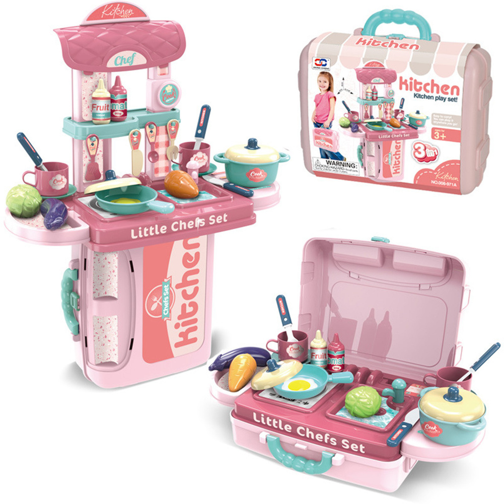 New Juguetes Plastic Large, Musical Pretend Play & Preschool Cooking Game Set Kitchen Toys For Girls In Case Bag/