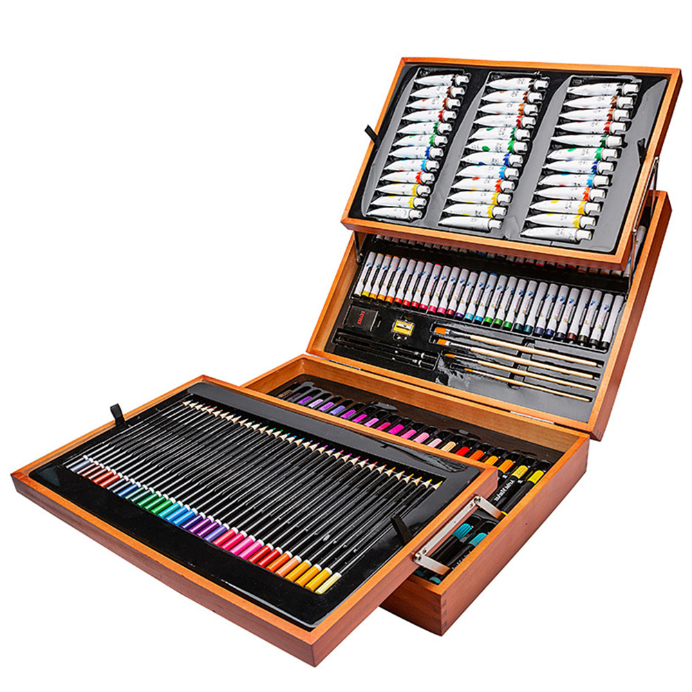 Art Set 174 pcs, High Quality Art Coloring Set Include Crayons Oil Pastels Watercolor Wooden Box For Art Set Adult/