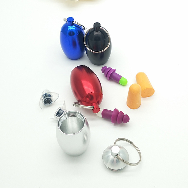 Oval Metal Aluminum Cartridge Ear, Plugs Box Portable Cylindrical Sealed Pill Storage Box Metal Pill Container With Keychain/