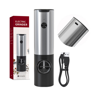 Rechargeable Salt And Pepper, Grinder Set Electric Stainless Steel Household Black Pepper Mill Grinder With Holder/