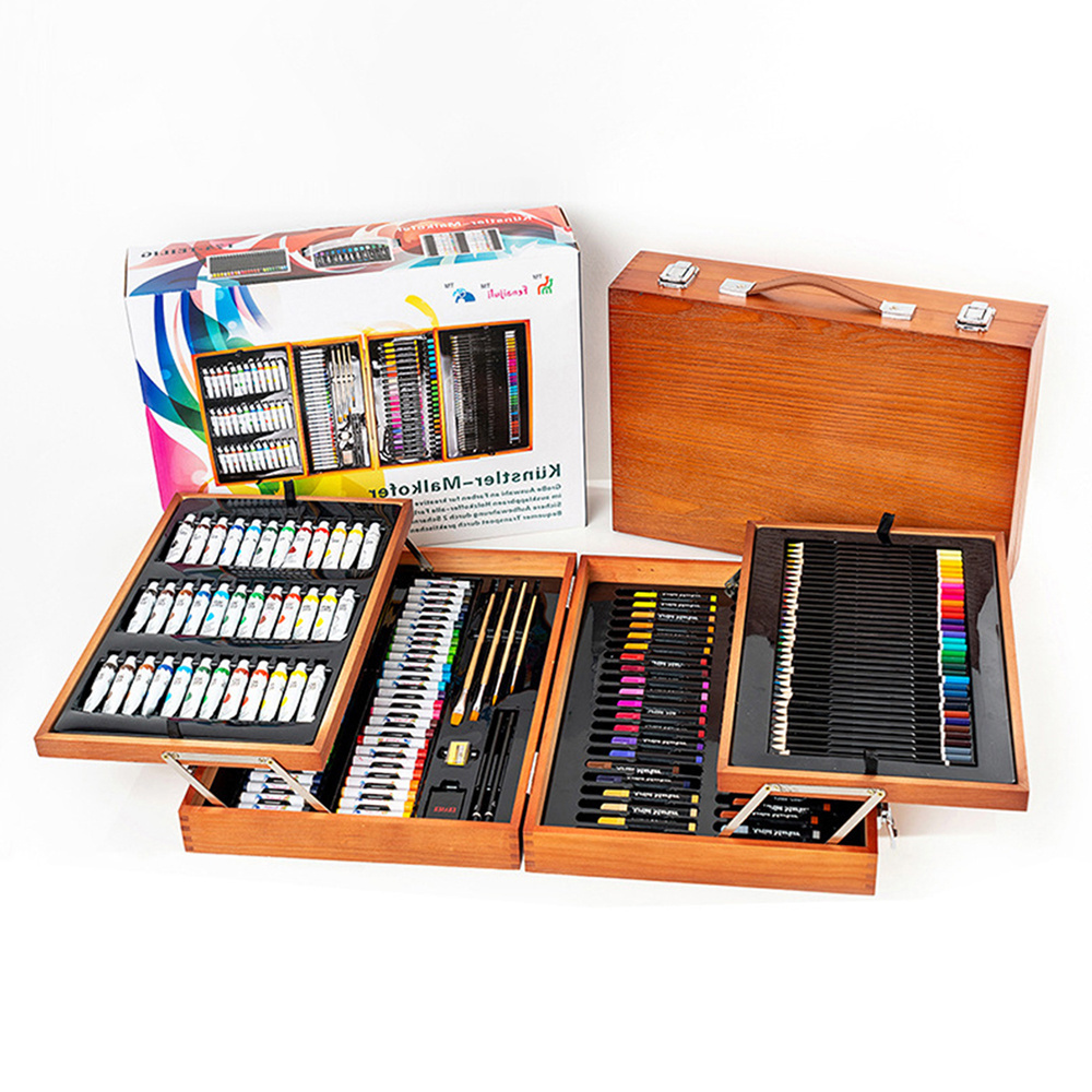 Art Set 174 pcs, High Quality Art Coloring Set Include Crayons Oil Pastels Watercolor Wooden Box For Art Set Adult/