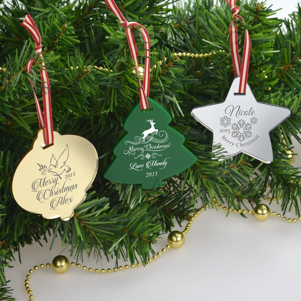 Hot Sale Acrylic Ornament, Custom Star Starlike Round Heart Hanging OEM Flat Christmas Ornaments/