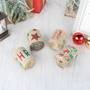 Custom Logo Printed 2.5 Inches 6 Cm Printing Wired Edge Merry Christmas Ribbon For Craft Ribbon Roll/