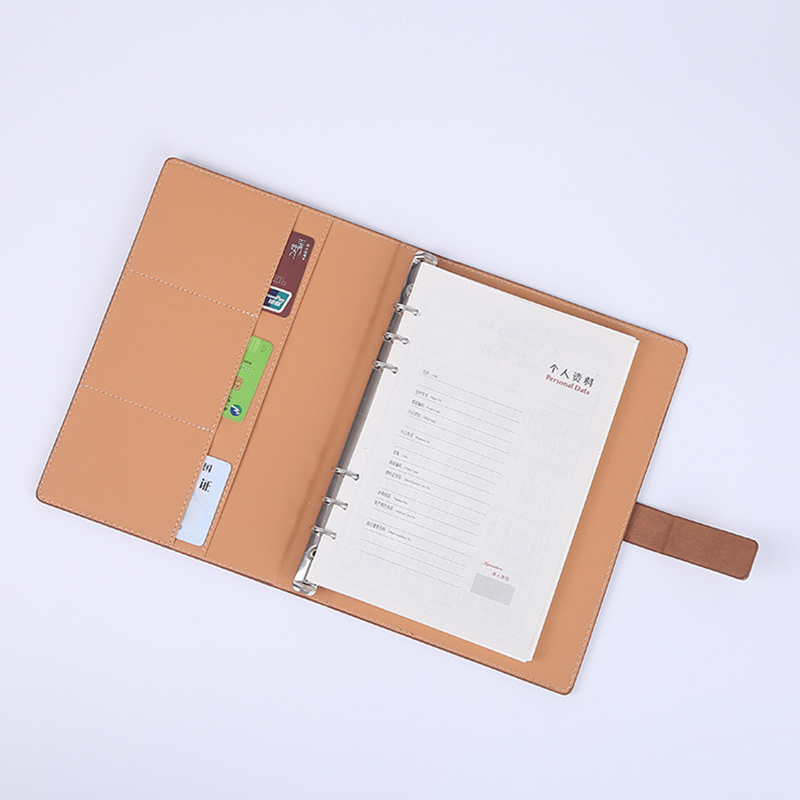 Mixed Color A5 Pu, Leather Notebook Hardcover Name Bank Card Pocket Notebook With Loose-leaf Binding Ring/