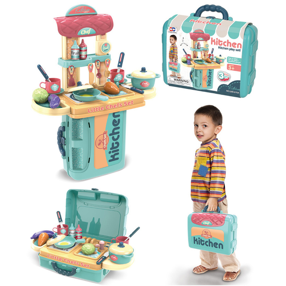 New Juguetes Plastic Large, Musical Pretend Play & Preschool Cooking Game Set Kitchen Toys For Girls In Case Bag/