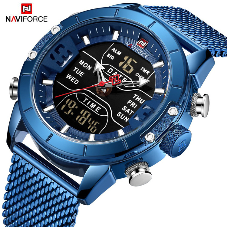 Relogio Masculino Naviforce Watches Men Luxury Digital Clock Stainless Steel Chronograph Man Wristwatch 9153 Quartz Watch Mens