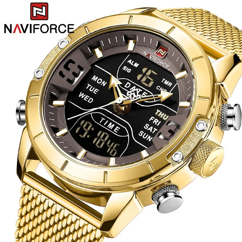 Relogio Masculino Naviforce Watches Men Luxury Digital Clock Stainless Steel Chronograph Man Wristwatch 9153 Quartz Watch Mens