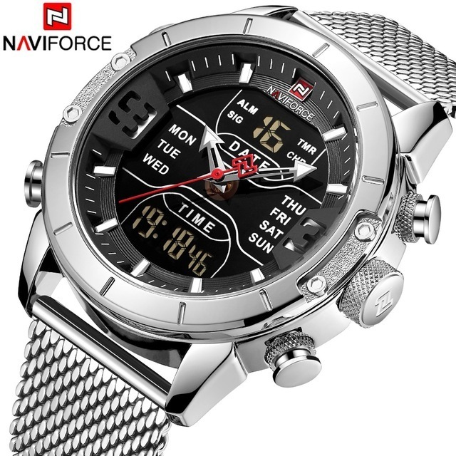 Relogio Masculino Naviforce Watches Men Luxury Digital Clock Stainless Steel Chronograph Man Wristwatch 9153 Quartz Watch Mens