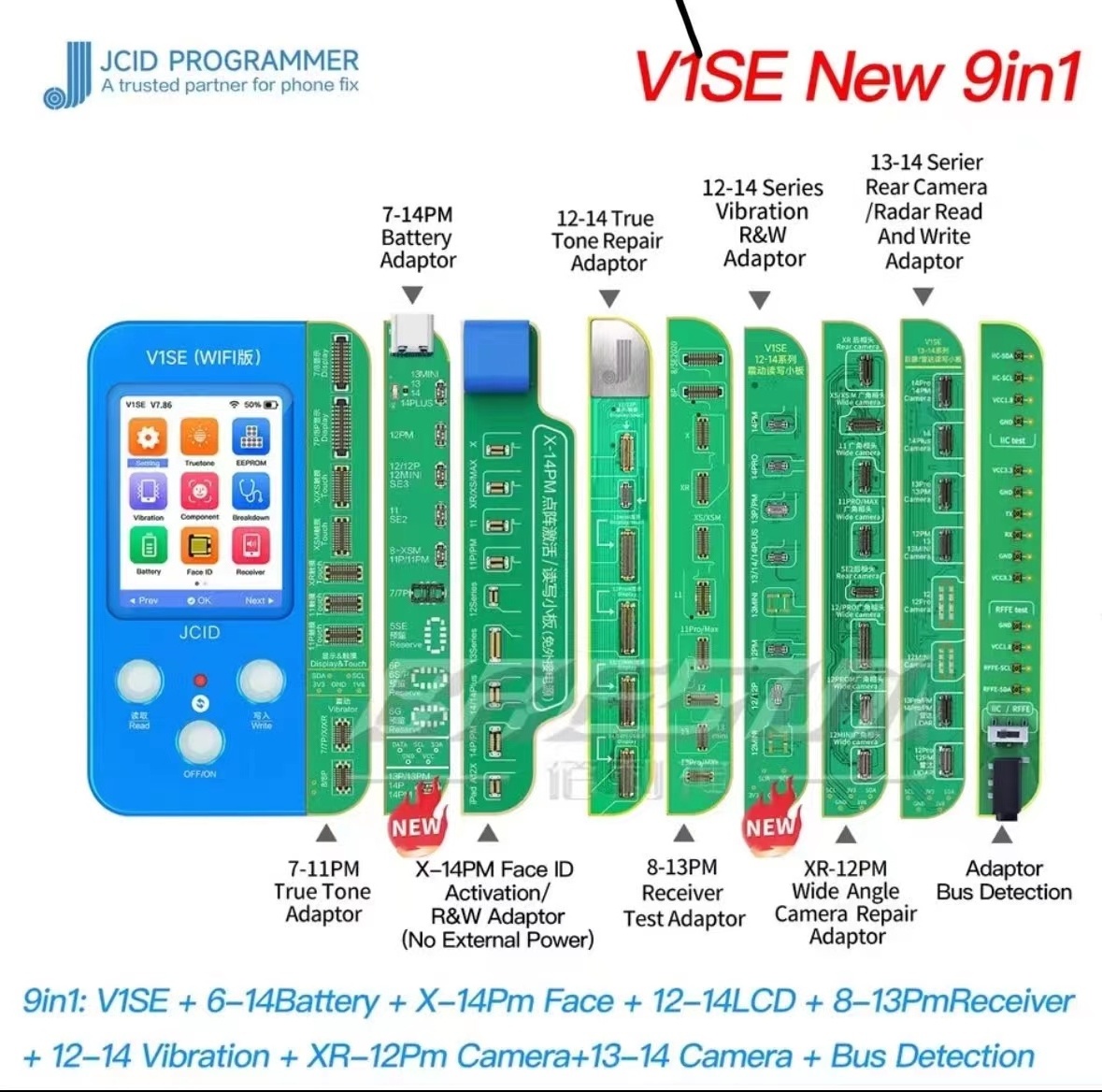 JCID V1S Pro Programmer Compatible With PRO1000S and V1SE new 9in1 For iPhone X-11Pro Max For iPad NAND Data Read Write Face ID