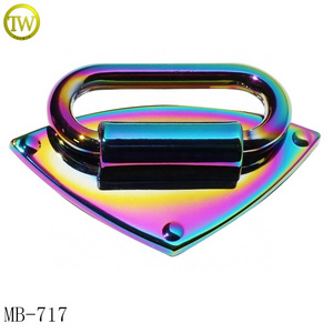 Fashion rainbow plated handbag hardware customized designer logo blanks metal plate label for luggage