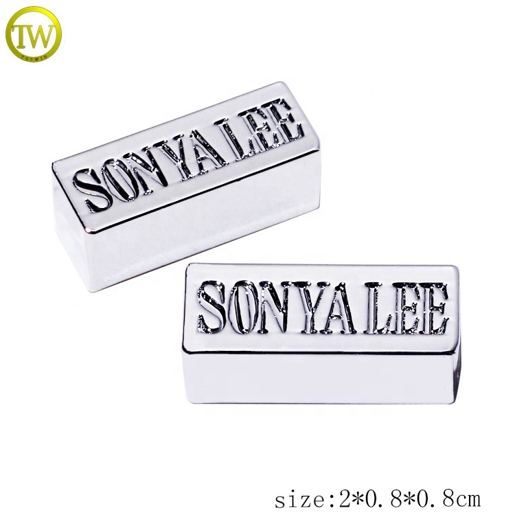 Custom engraved letter metal drawstring cord ends silver plating stopper lock for swimwear