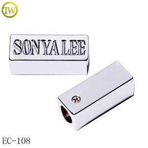 Custom engraved letter metal drawstring cord ends silver plating stopper lock for swimwear