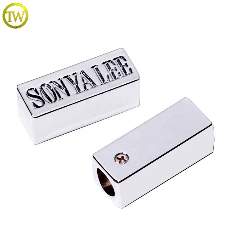 Custom engraved letter metal drawstring cord ends silver plating stopper lock for swimwear