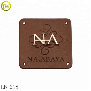 Custom jeans leather patch with metal logo fashion design leather patch labels