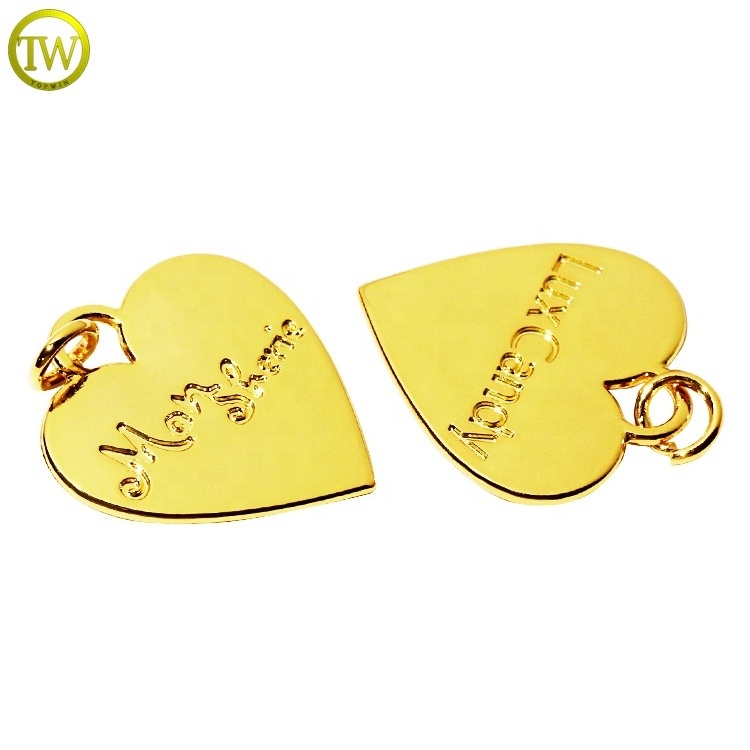 Zinc alloy jewelry fitting custom heart shape pendant gold plated metal hang charm beads for bracelet