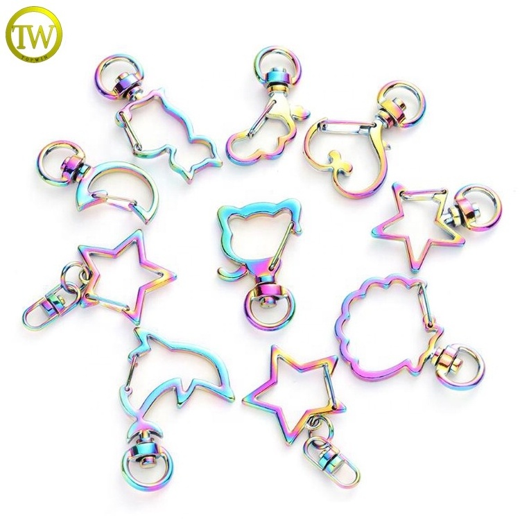 Eco-friendly custom shape rainbow small hook accessory metal keyring strap parts trigger swivel hook for purse