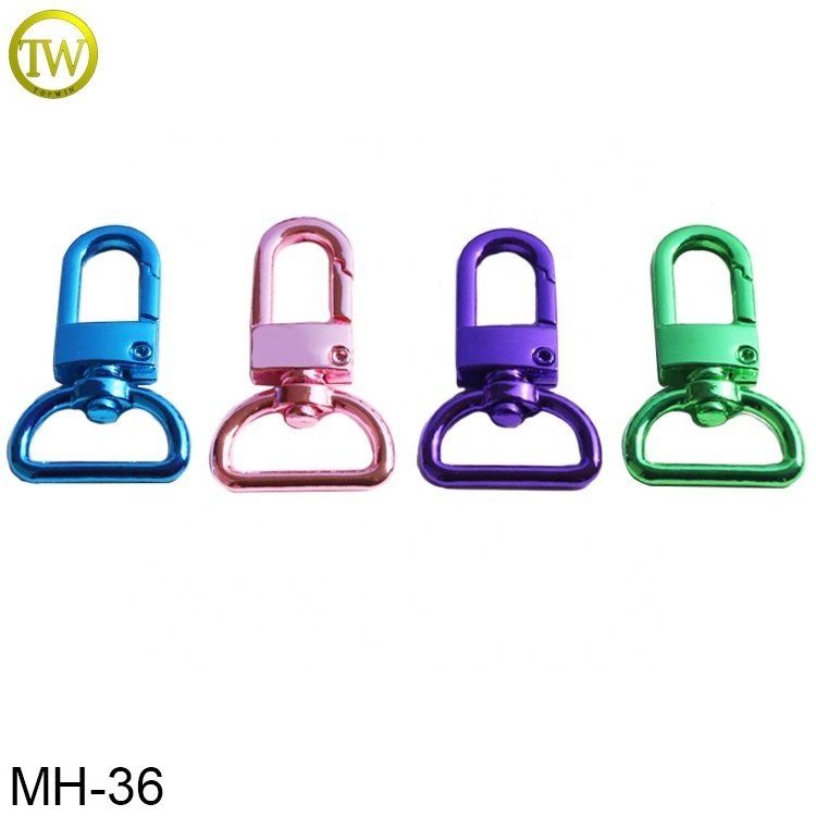 Eco-friendly custom shape rainbow small hook accessory metal keyring strap parts trigger swivel hook for purse