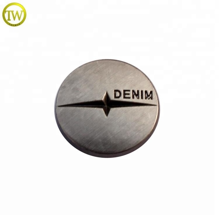 High quality silver brusing jeans metal tack button embossed logo button for pants