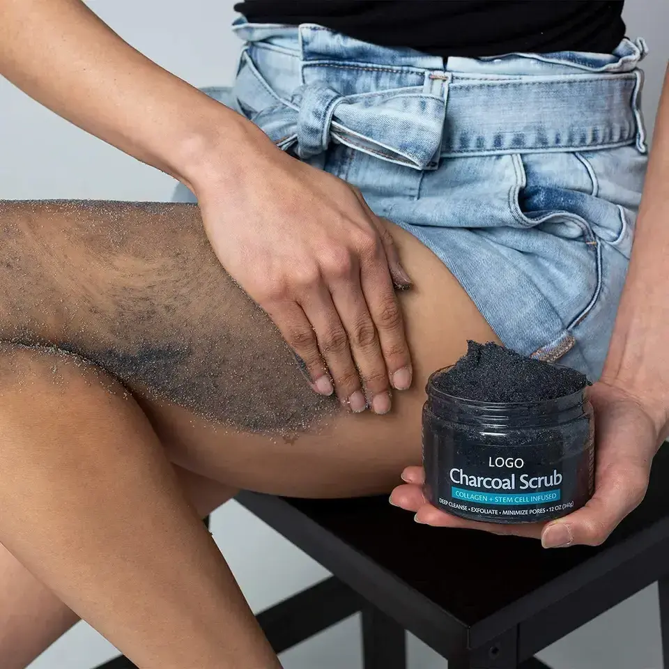 Private Label Charcoal Exfoliating Body Scrub Polish with Collagen & Stem Cell Gentle Body Exfoliator Face Scrub