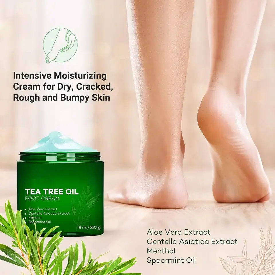 Private Label Athletes Foot Cream with Tea Tree Oil, Aloe & Spearmint - Hydrates, Softens & Conditions Dry Cracked Feet