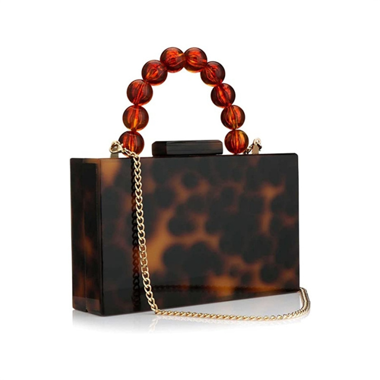 Special New Color Custom Marble Evening Handbag Clutch Square Box Acrylic Bag With Bead Handle Clutch Purse Wallet