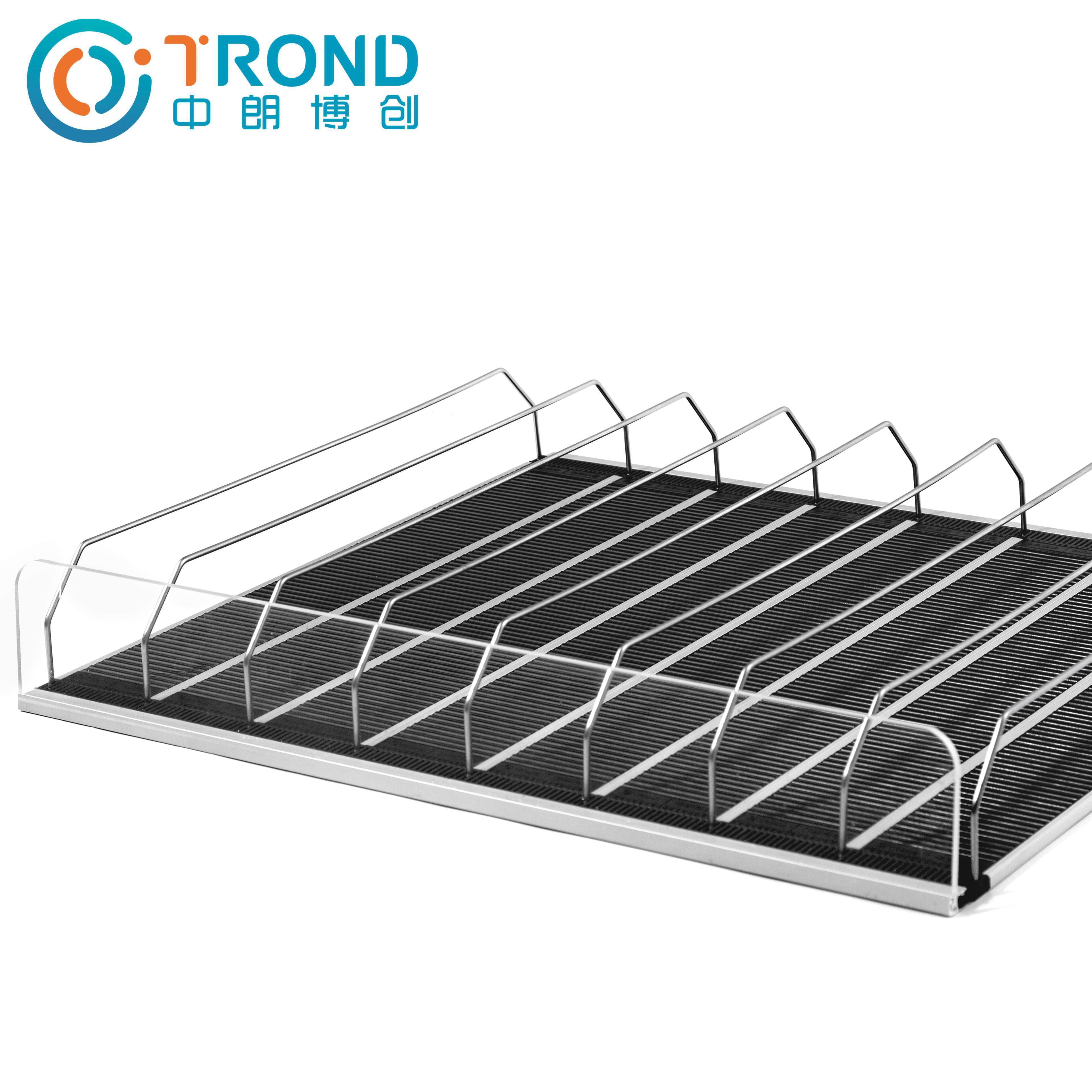 Walk in cooler display racks fiberglass roving shelf roller beverage glide system flex gravity roller shelf