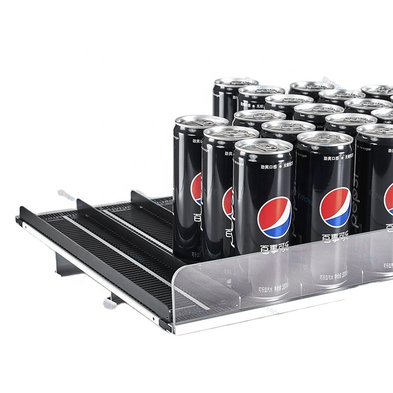 Walk in cooler display racks fiberglass roving shelf roller beverage glide system flex gravity roller shelf