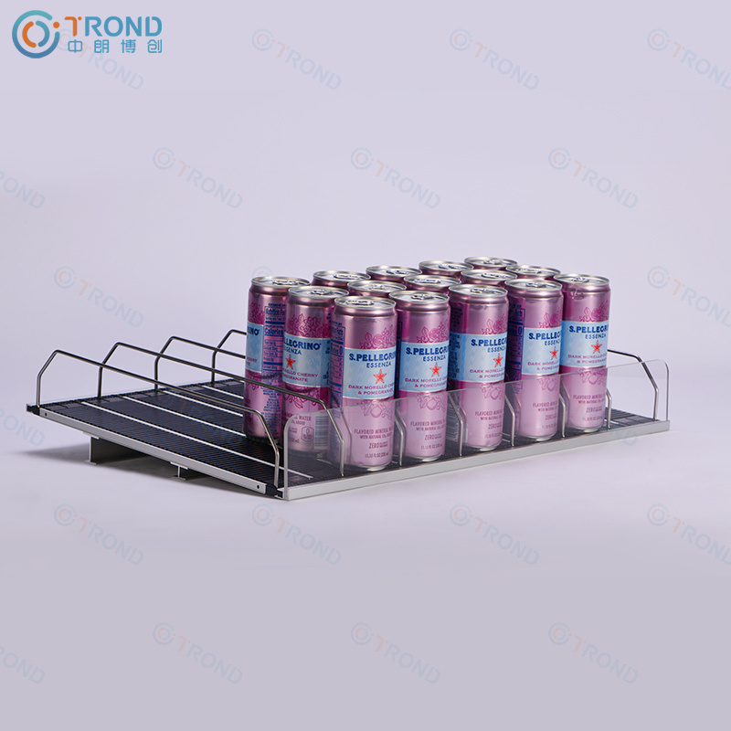 supermarket equipment dispenser drink organizer for fridge metal display stand roller shelf sliding track gliding tray