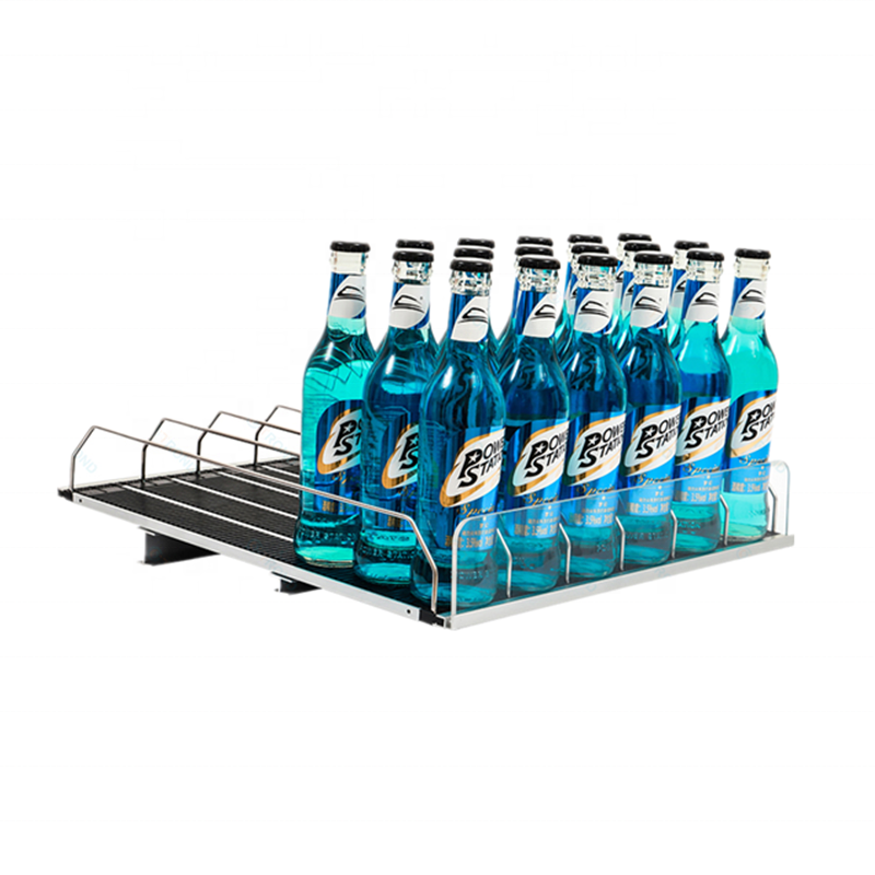 Walk in cooler display racks fiberglass roving shelf roller beverage glide system flex gravity roller shelf