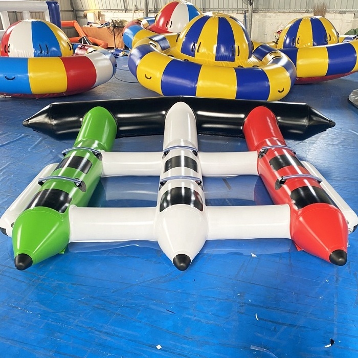 Customized interaction adult sport game yellow duck inflatable banana boat for sale