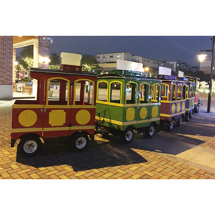 Customized amusement park road train rides tourist trackless train for sale used