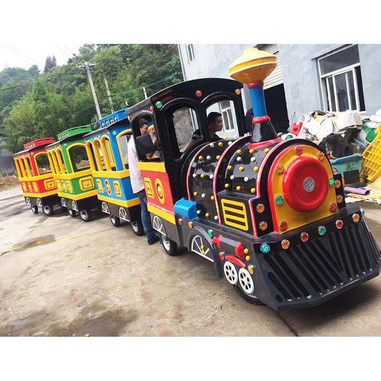 Custom amusement equipment train rides on kids outdoors trackless tourist train