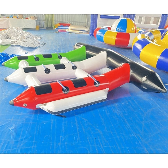 Customized interaction adult sport game yellow duck inflatable banana boat for sale