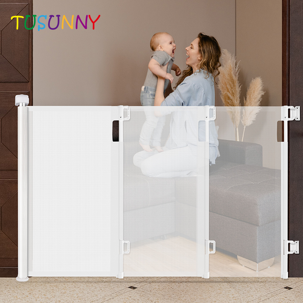 Hot Retractable Baby Gate Wide Safety Mesh Gate Easy To Roll And Latch For Stairways Doorways Hallways