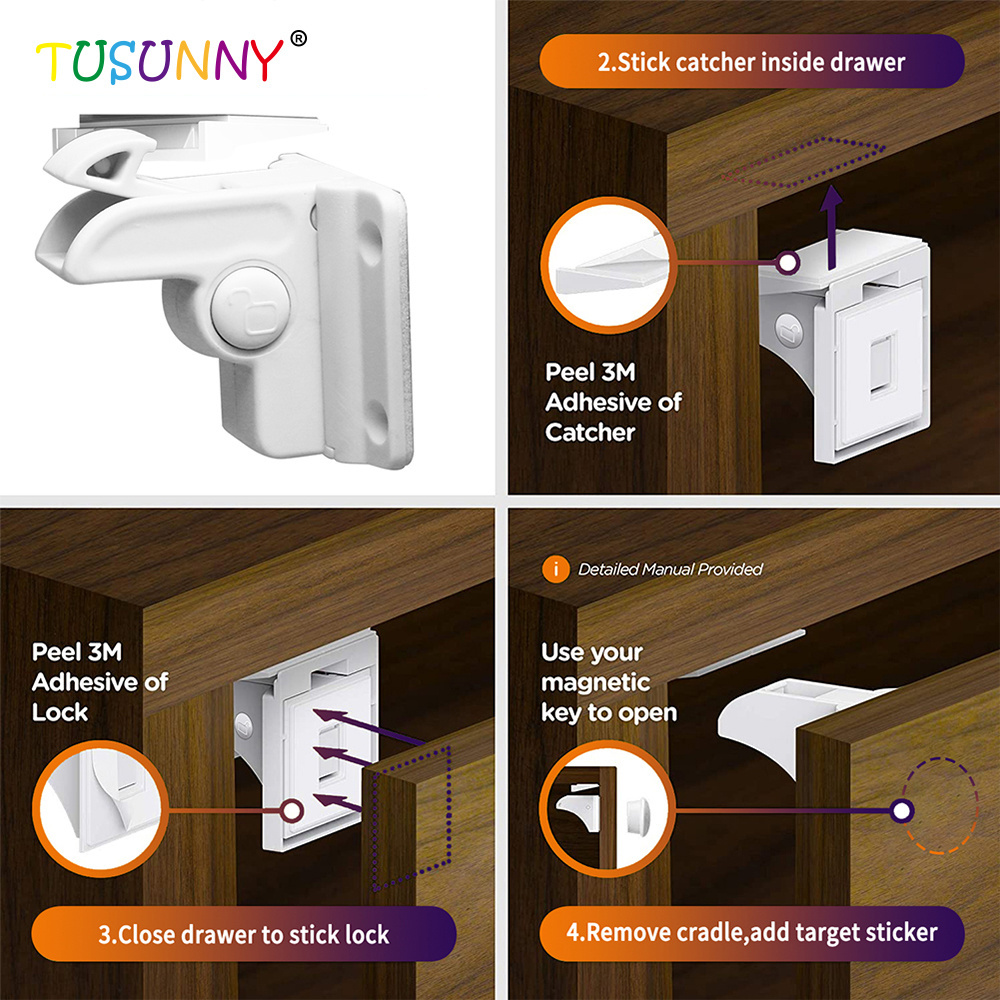 Multi-Purpose Adhesive Child Proof Latches Magnetic Cabinet Locks Baby Proofing & Child Safety Locks