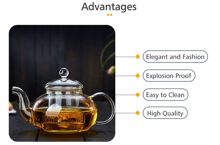 DianTong 600ml 800ml heat resistant clear borosilicate glass tea pot glass teapot with glass infuser and warmer