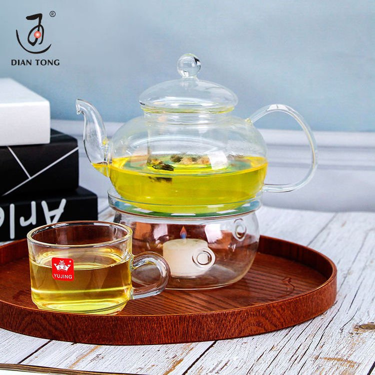 DianTong 600ml 800ml heat resistant clear borosilicate glass tea pot glass teapot with glass infuser and warmer