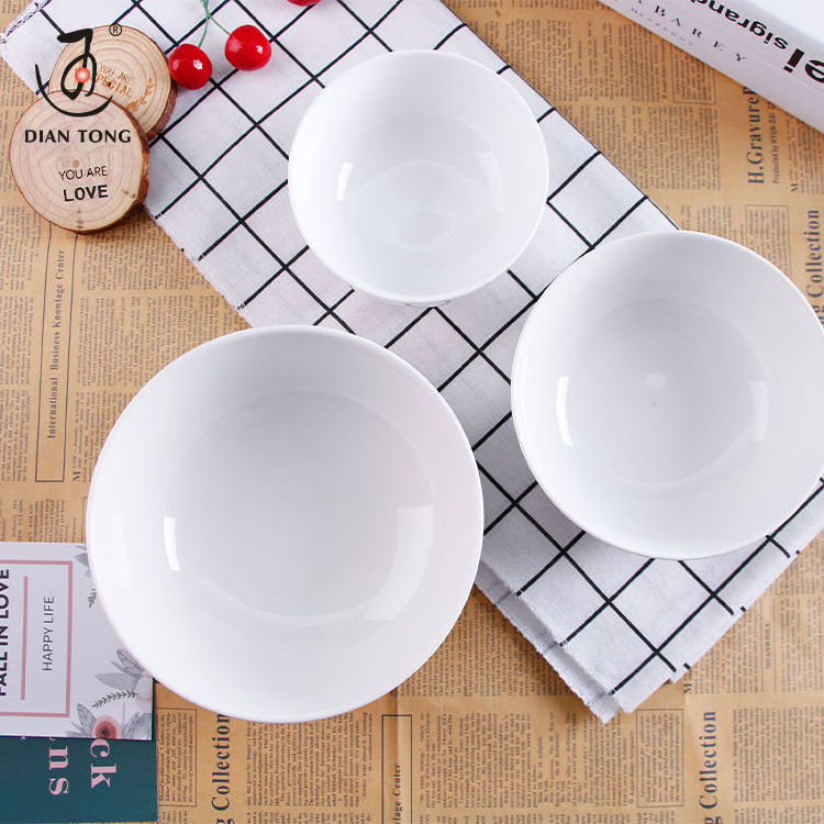 DianTong custom logo restaurant 3/3.5/4/4.5/5/6/7/8/9 inch plain white round porcelain dinner rice soup ceramic bowl