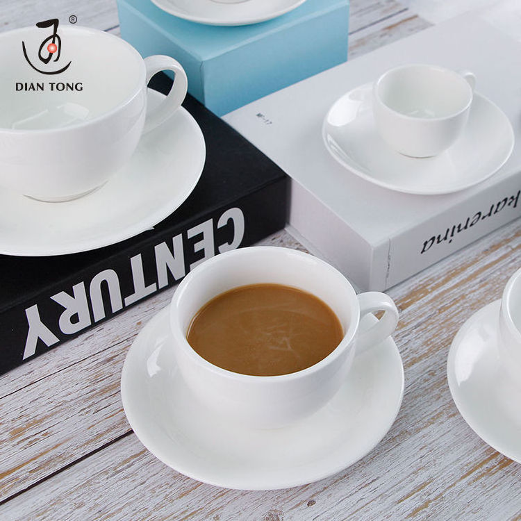 White Restaurant Custom Ceramic Porcelain Coffee Cup Sets Of 6 Espresso Cups With Logo Cappuccino Tea Cups And Saucer