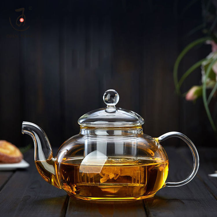 DianTong 600ml 800ml heat resistant clear borosilicate glass tea pot glass teapot with glass infuser and warmer